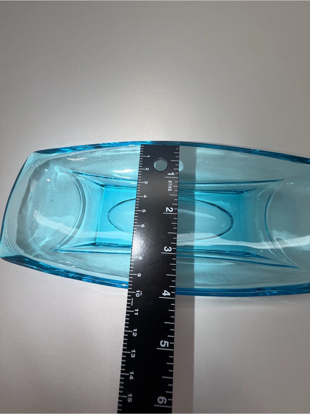 Vintage Hazel Atlas Capri Blue Glass Candy Relish Serving Dish MCM Aqua 10” - Picture 4 of 5